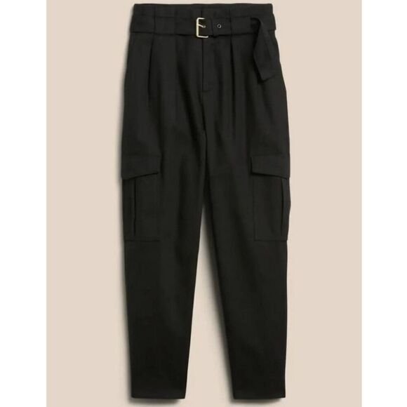 Banana Republic Pants - Banana Republic Pants Women's 12 Black Voyage Cargo Tapered Cotton Twill Belted